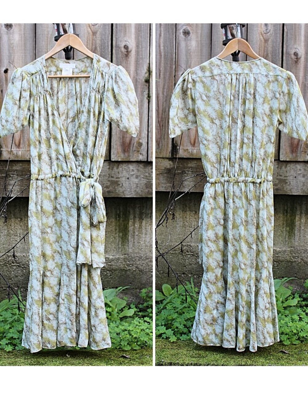 Nicole Farhi - Women's 100% Silk Chiffon Wrap Dress in Tropical Print, sz 6